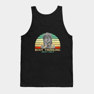 Busy Thinking About Girls - Funny Lesbian Anime - Retro Sunset Tank Top